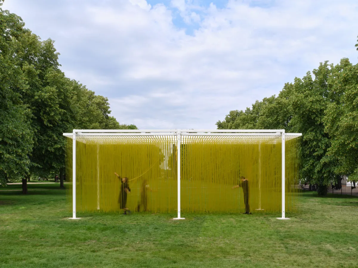 Installation view of Jesús Rafael Soto: Pénétrable BBL Jaune