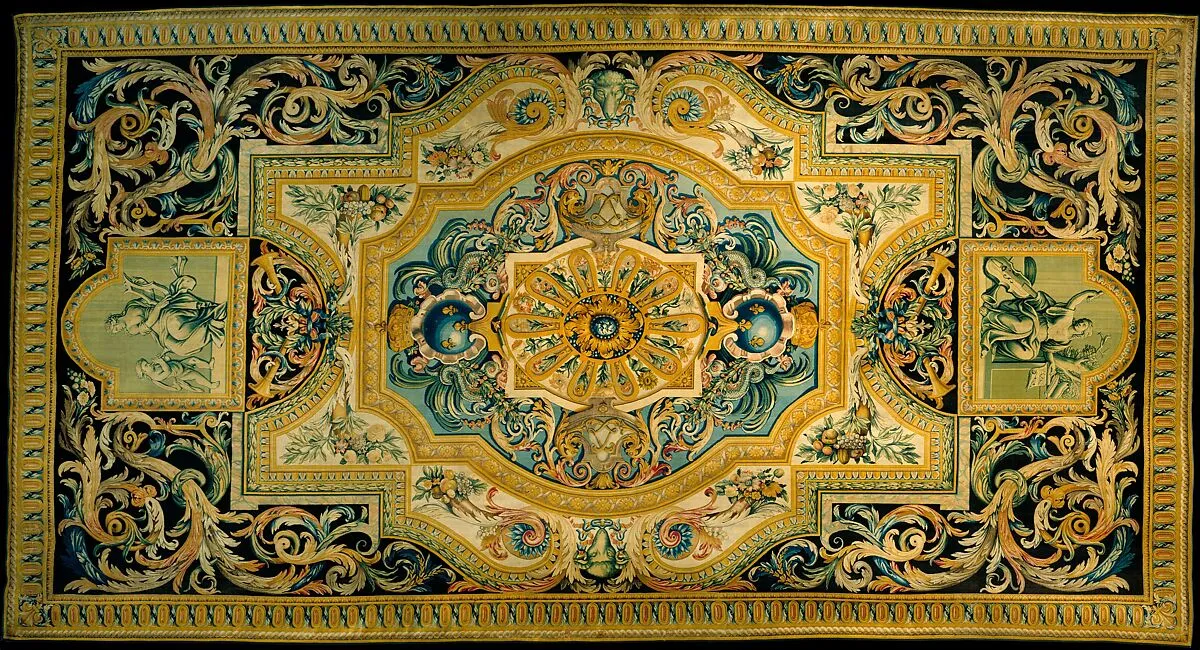 Grande Galerie carpet no. 11 (Music, reweave), Delivered August 26, 1688