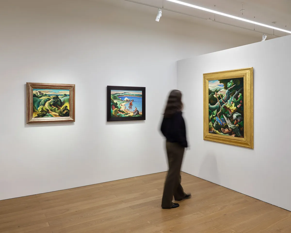 Installation view of Thomas Hart Benton: A Picture of America in Its Entirety