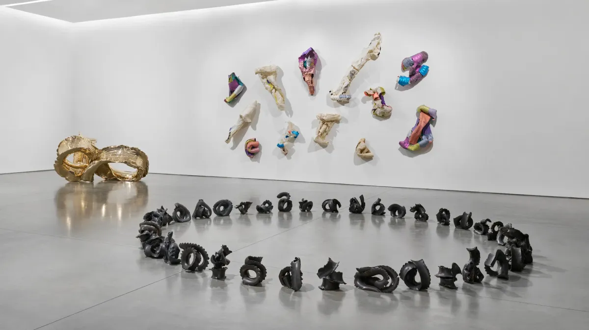 Installation view of Lynda Benglis: KNOTTING, TYING, FOLDING at Pace Gallery