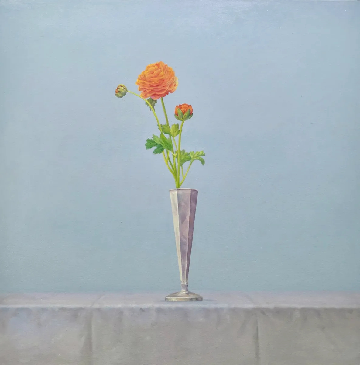 Willard Dixon, Ranunculus in Silver Vase, 2026