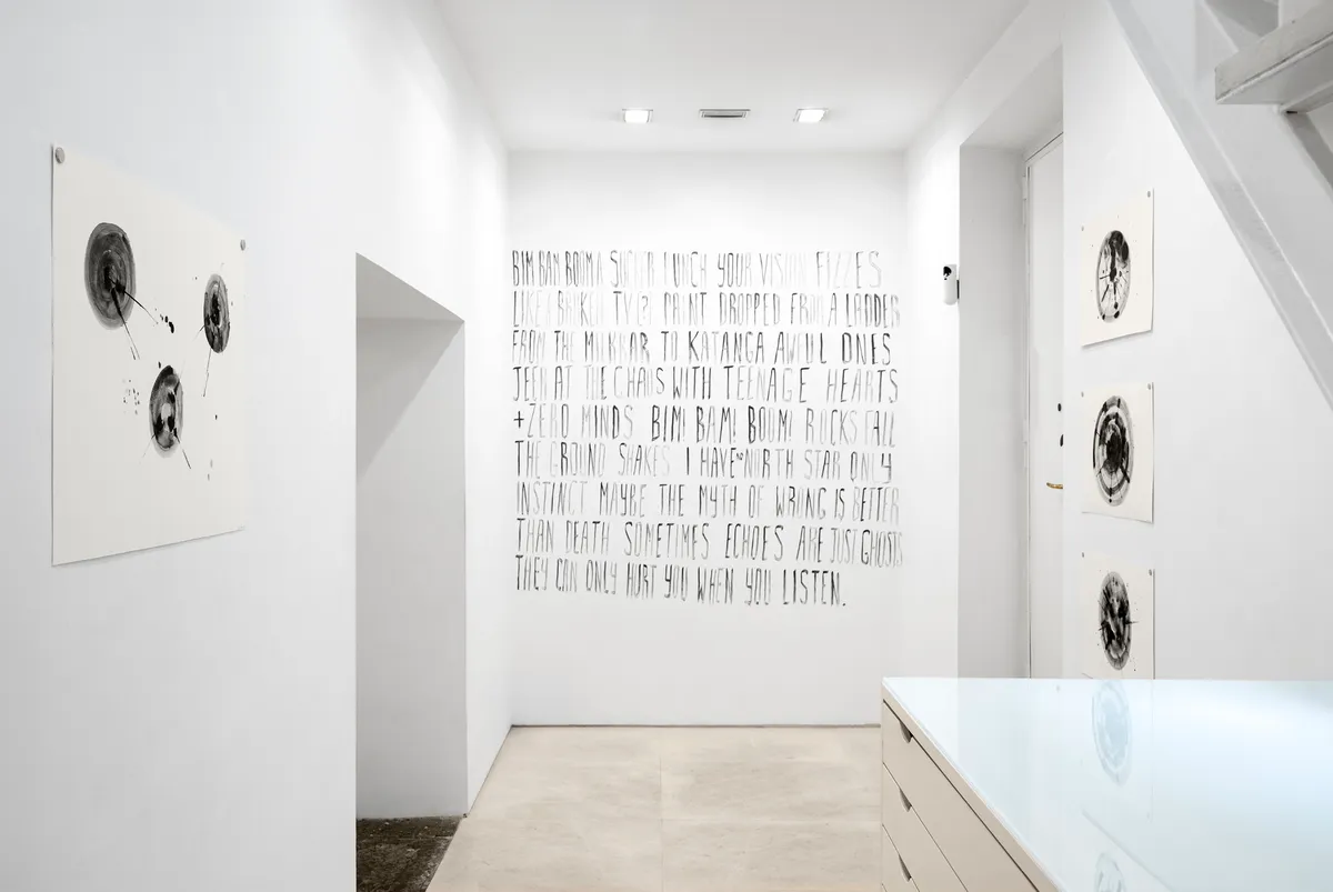 Installation view of Dom Bouffard: Sound Drawings per il Portico d’Ottavia