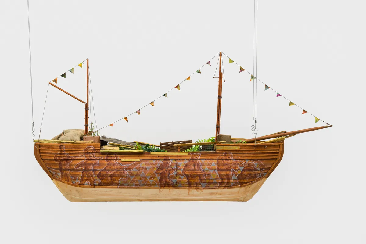 Installation view of Hew Locke: The Wanderers at P.P.O.W.