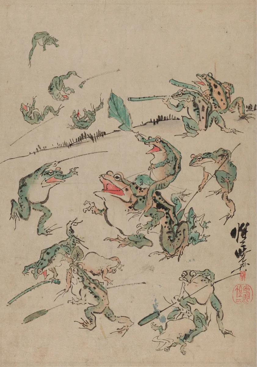Kawanabe Kyōsai, Frog Battle, 19th century