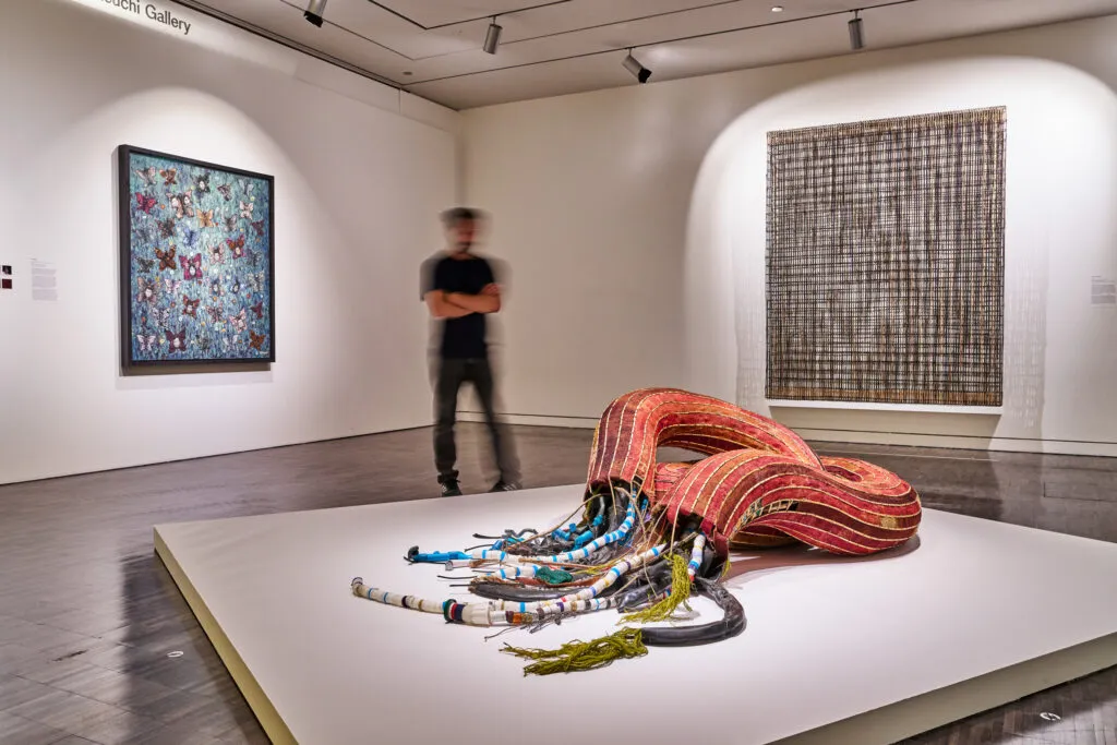 Installation view of Sopheap Pich and Leang Seckon: Art from Contemporary Cambodia