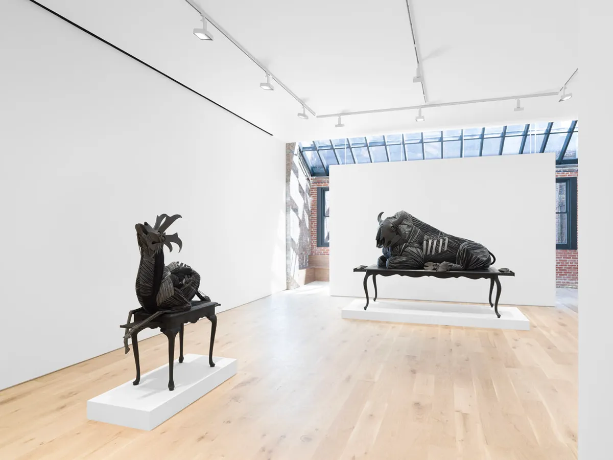 Installation view of Cannupa Hanska Luger: American Traditional