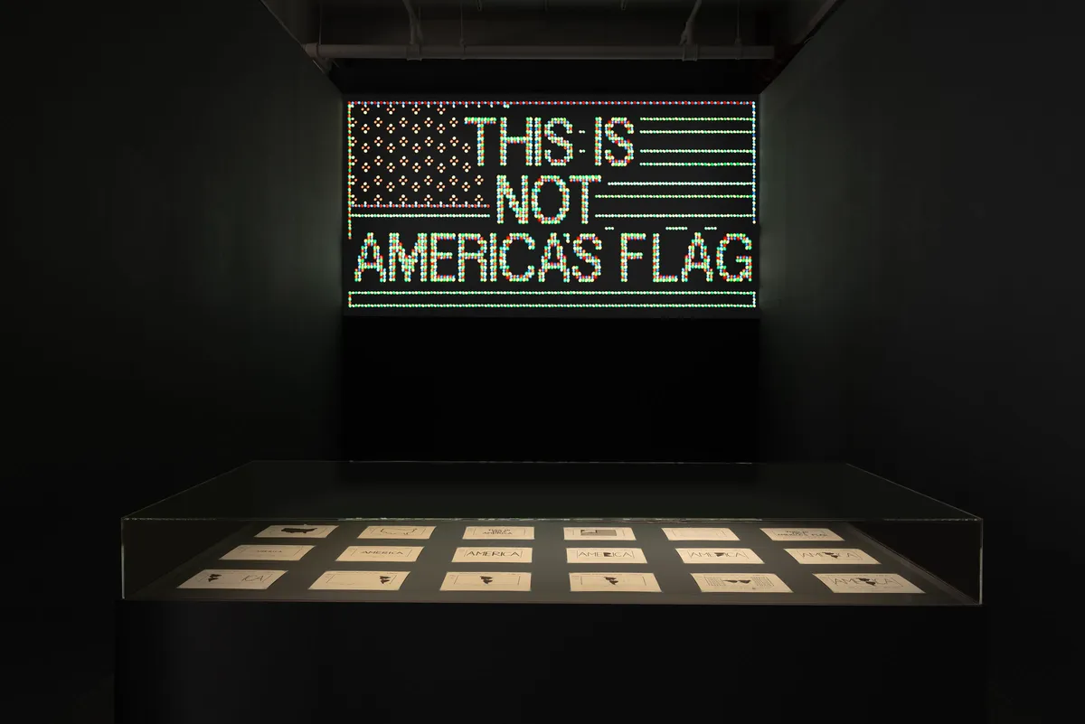 Installation view of Alfredo Jaar: A Logo for America, 1987