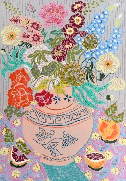Studio Flowers with Delphiniums and Roses
