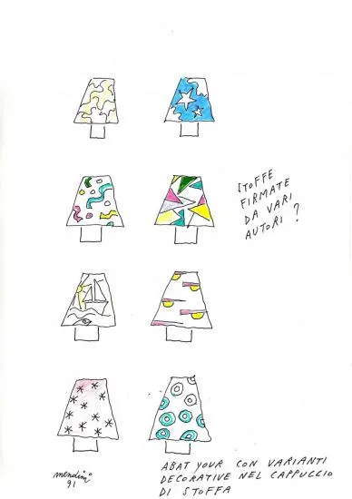 Alessandro Mendini, Disegno di progetto per piccole lampade da comodino Sidecar-Artemide, 1991