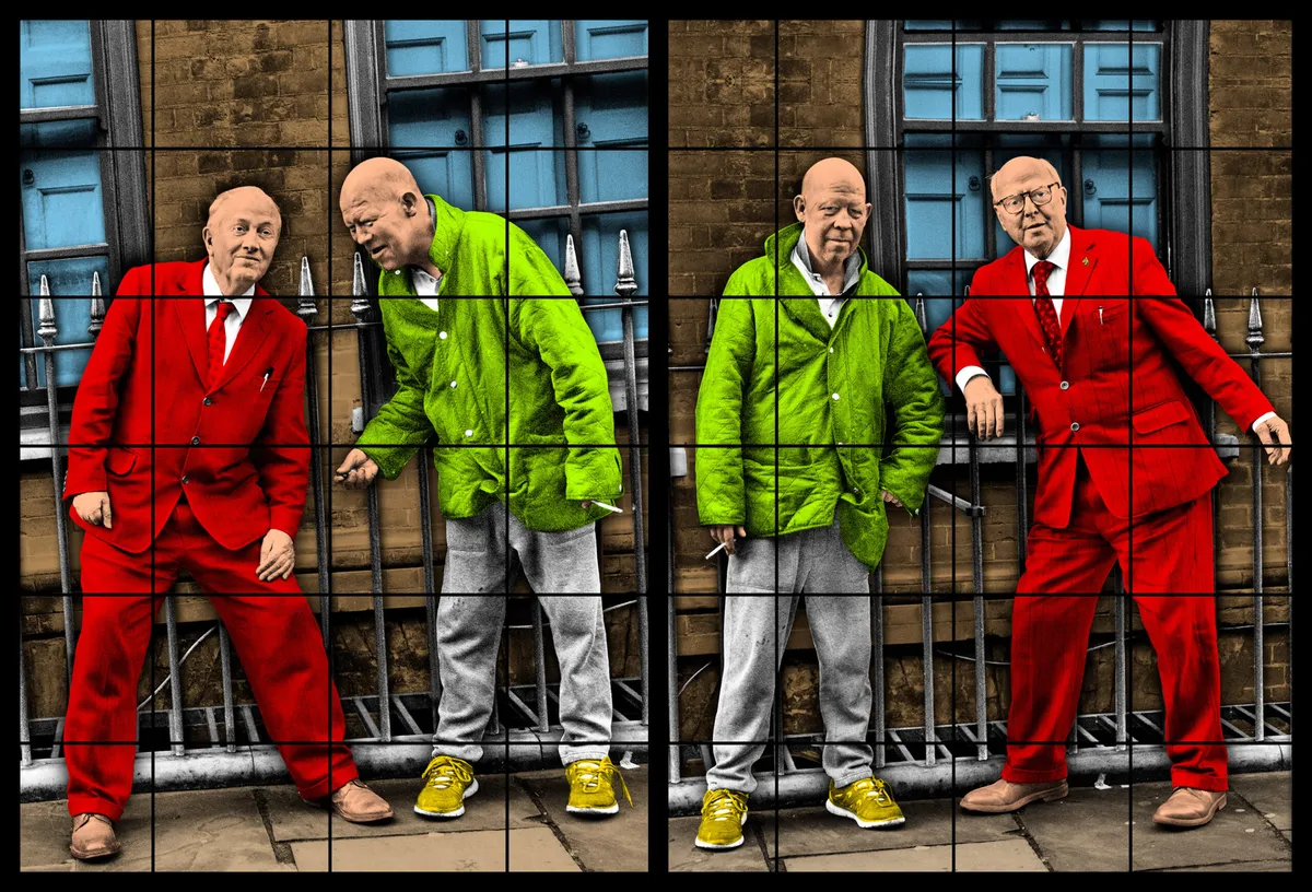 Installation view of Gilbert & George: Our George Crompton, WORLDS and WINDOWS