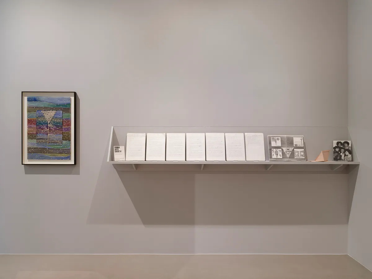 Installation view of Clemen Parrocchetti: Un orlo a giorno per il mio diario (A hemstitch a day for my diary)
